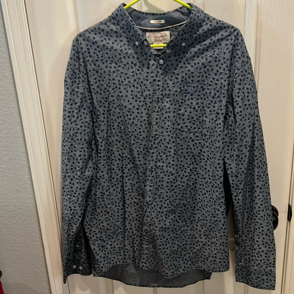 Penguin XXL Classic Wear Grey and Blue Flower Print Long Sleeve Shirt